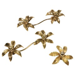 Vintage 3 x Wall Light by Willy Daro for Massive, Belgium Golden, Floral Design