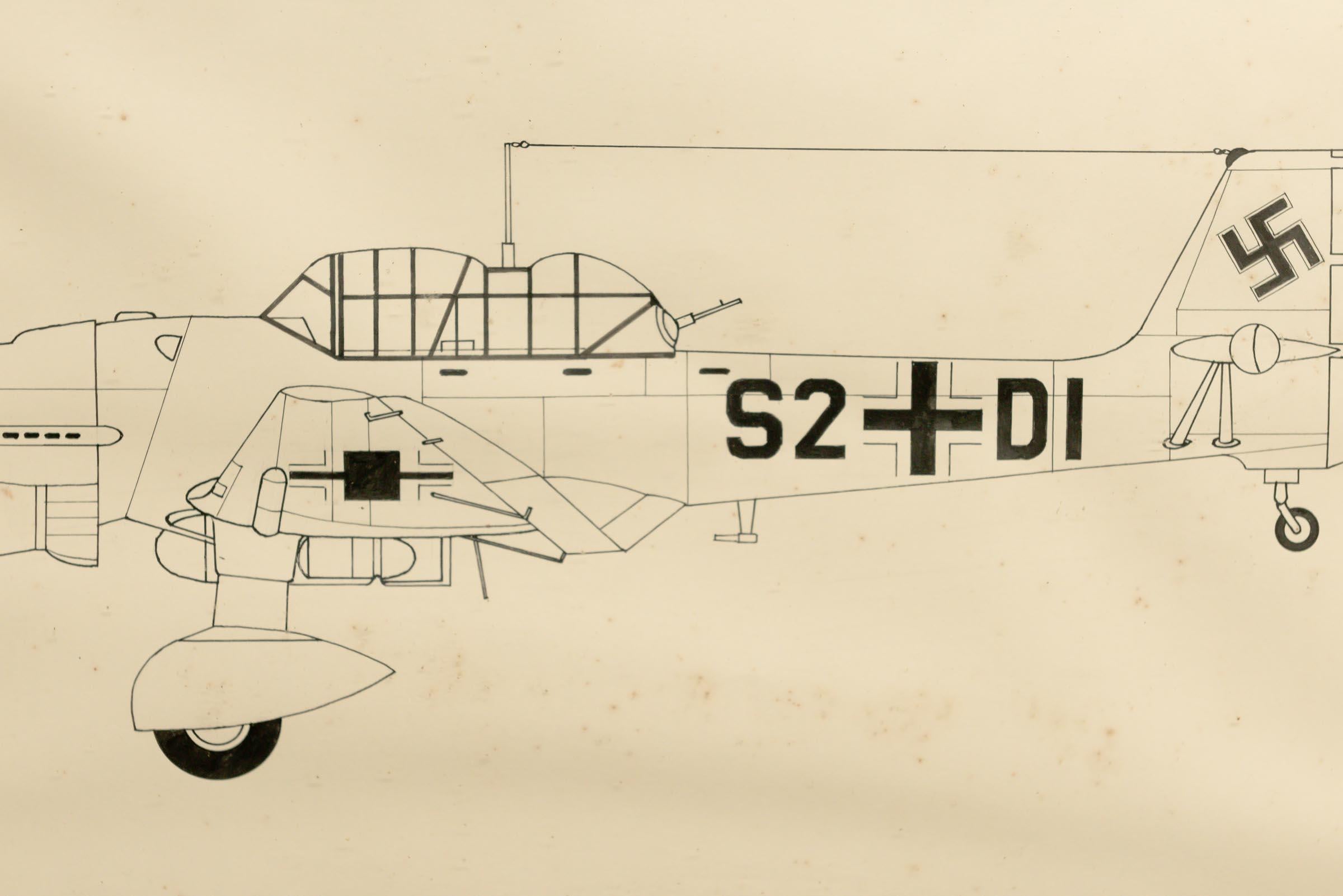 Simple yet thought provoking these detailed ink drawings of three WW2 planes. Unsigned and undated by artist.