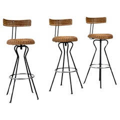 Retro 3 xl rattan and steel barstools 