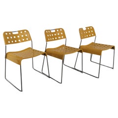 3 Yellow Omkstak Stackable Chairs by Rodney Kinsman for Bieffeplast 70s