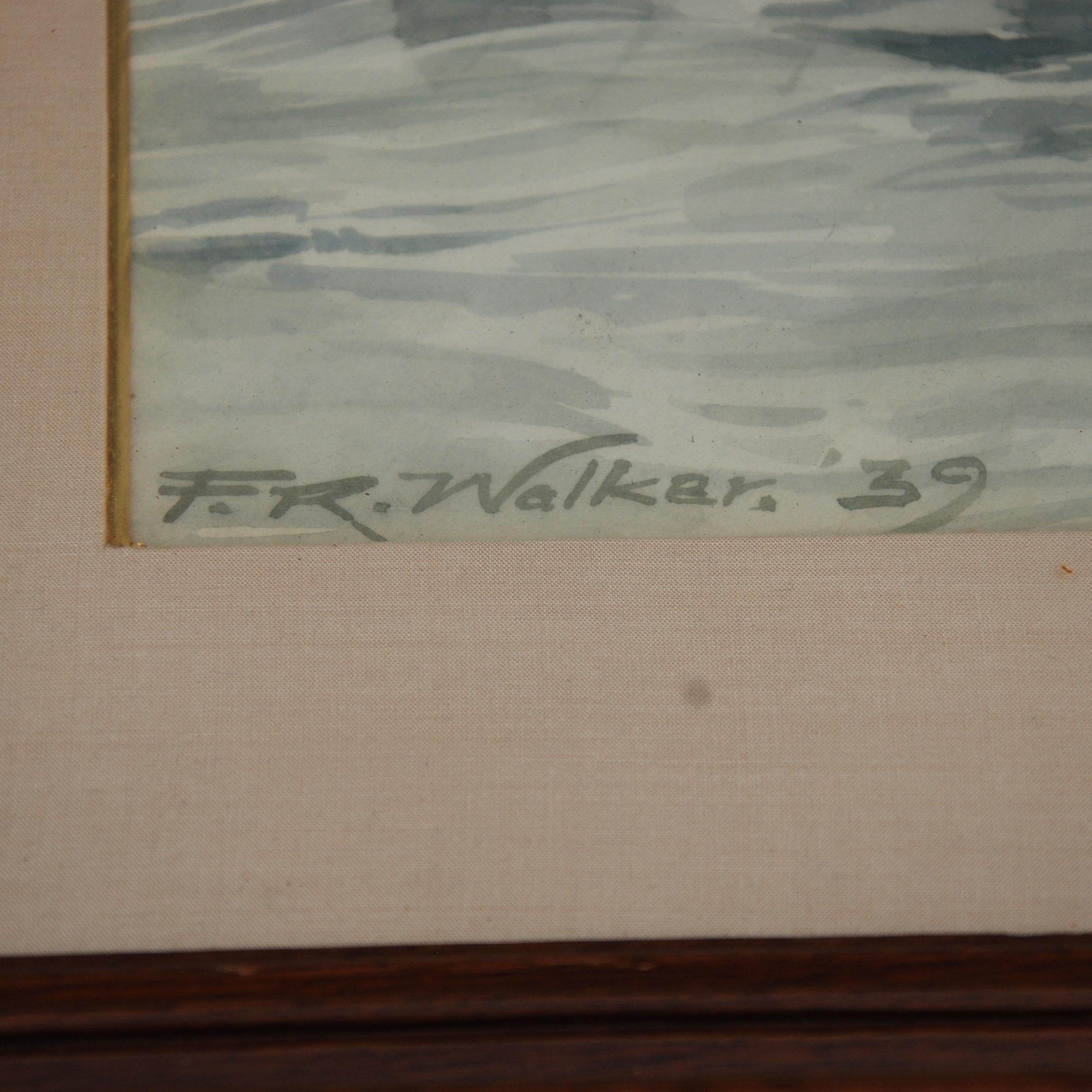 1939 Watercolor by FR Walker in the Manner of Winslow Homer In Good Condition For Sale In Pasadena, TX