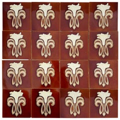 30 Art Jugendstil Ceramic Tiles by Gilliot Fabrieken Te Hemiksem, circa 1920