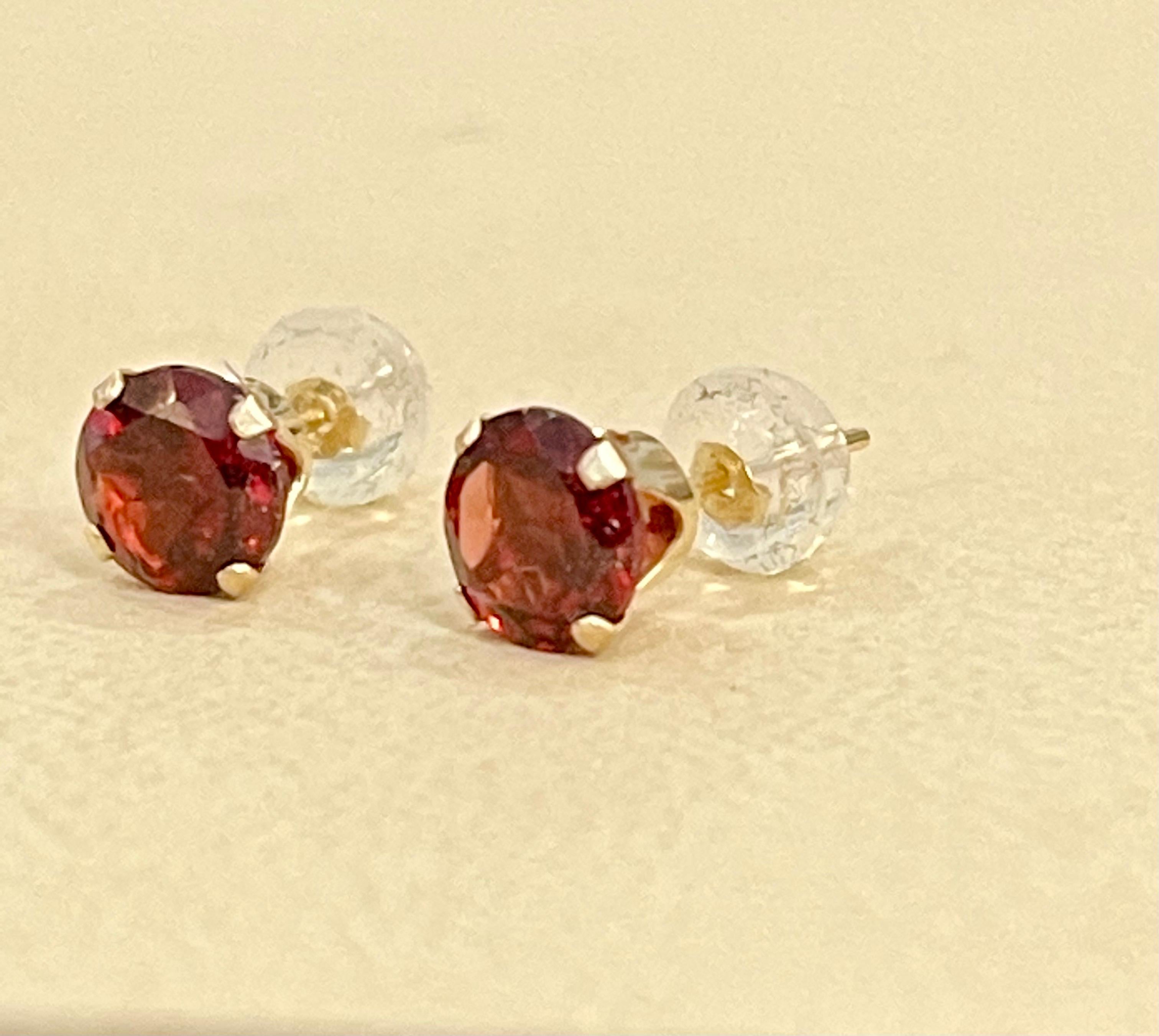 3.0 Carat Round Garnet Stud Post Earrings 14 Karat Yellow Gold For Sale 6