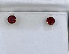 3.0 Carat Round Garnet Stud Post Earrings 14 Karat Yellow Gold