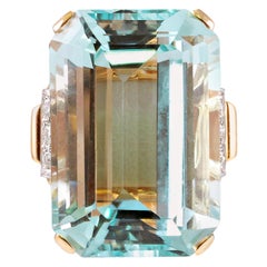 30 Carat Aquamarine and Diamond Ring in 14 Karat Yellow Gold