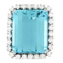 30 Carat Aquamarine and Diamond set Platinum Ring