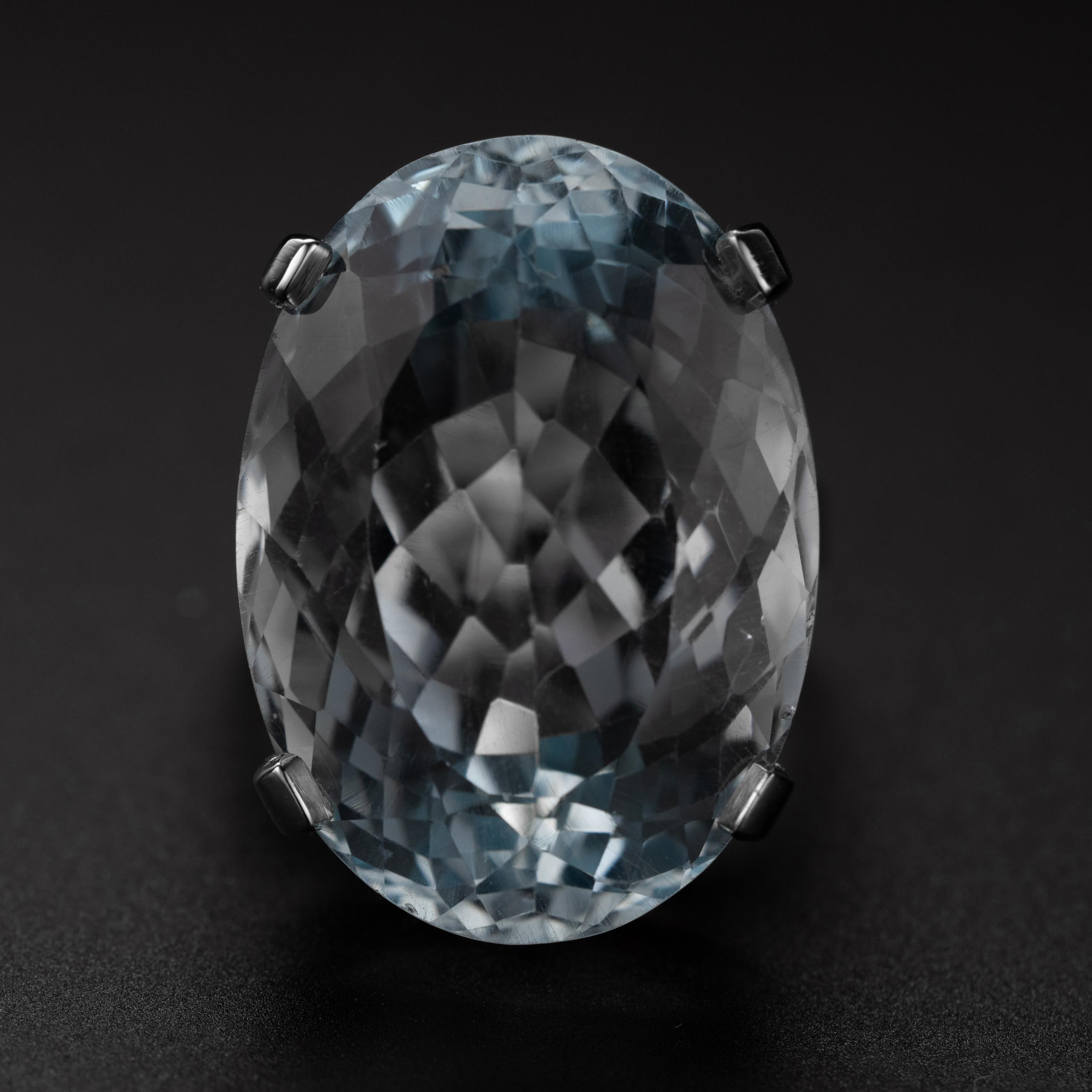 This 30-carat (24.51mm x 18.50mm x 12.93) light, fresh blue aquamarine is just impossible to look away from. Normally I love deeply saturated gems, but this light blue aqua has a lot of fire and I really love that. The oval cut stone is somewhat