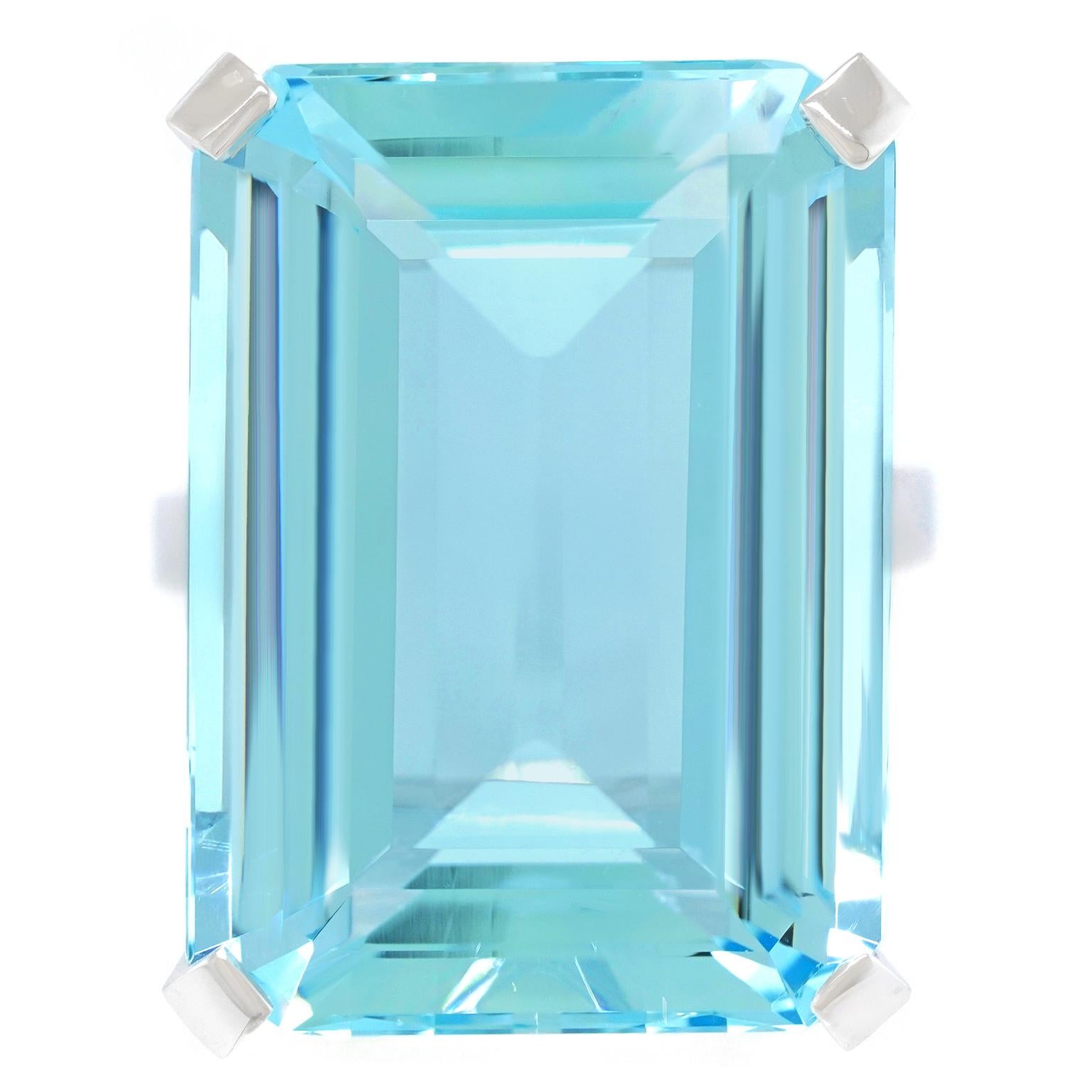 Emerald Cut 30 Carat Aquamarine Ring  GIA For Sale