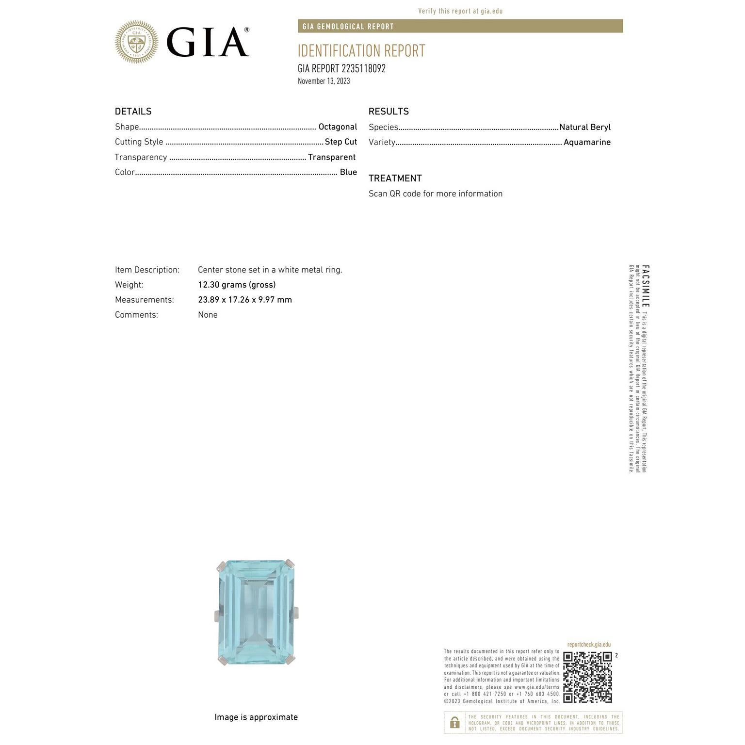 30 Carat Aquamarine Ring  GIA For Sale 4