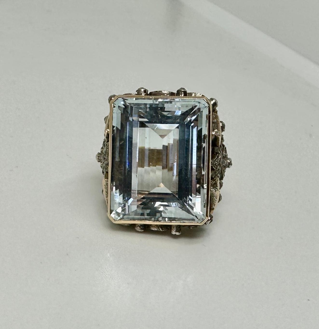 30 Carat Aquamarine Rose Cut Diamond Ruby Ring 18 Karat Gold Antique Cocktail 5