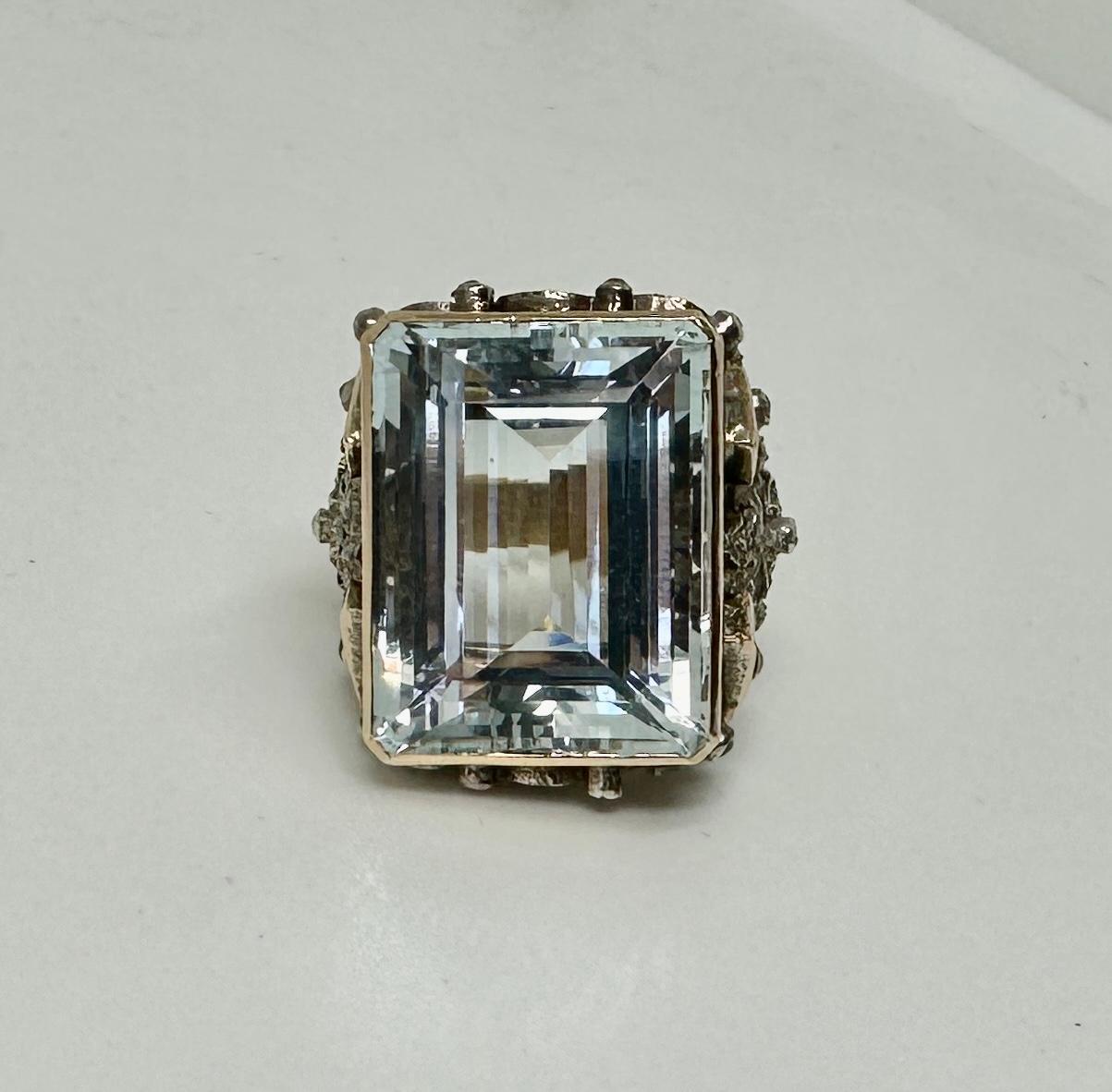 30 Carat Aquamarine Rose Cut Diamond Ruby Ring 18 Karat Gold Antique Cocktail 7
