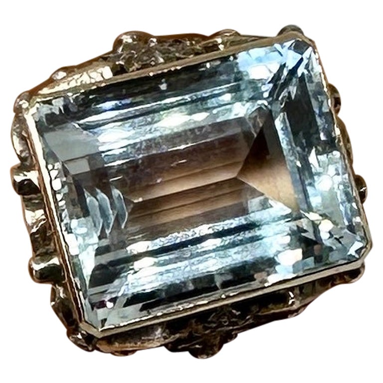 30 Karat Aquamarin im Rosenschliff Diamant-Rubin-Ring 18 Karat Gold Antiker Cocktail