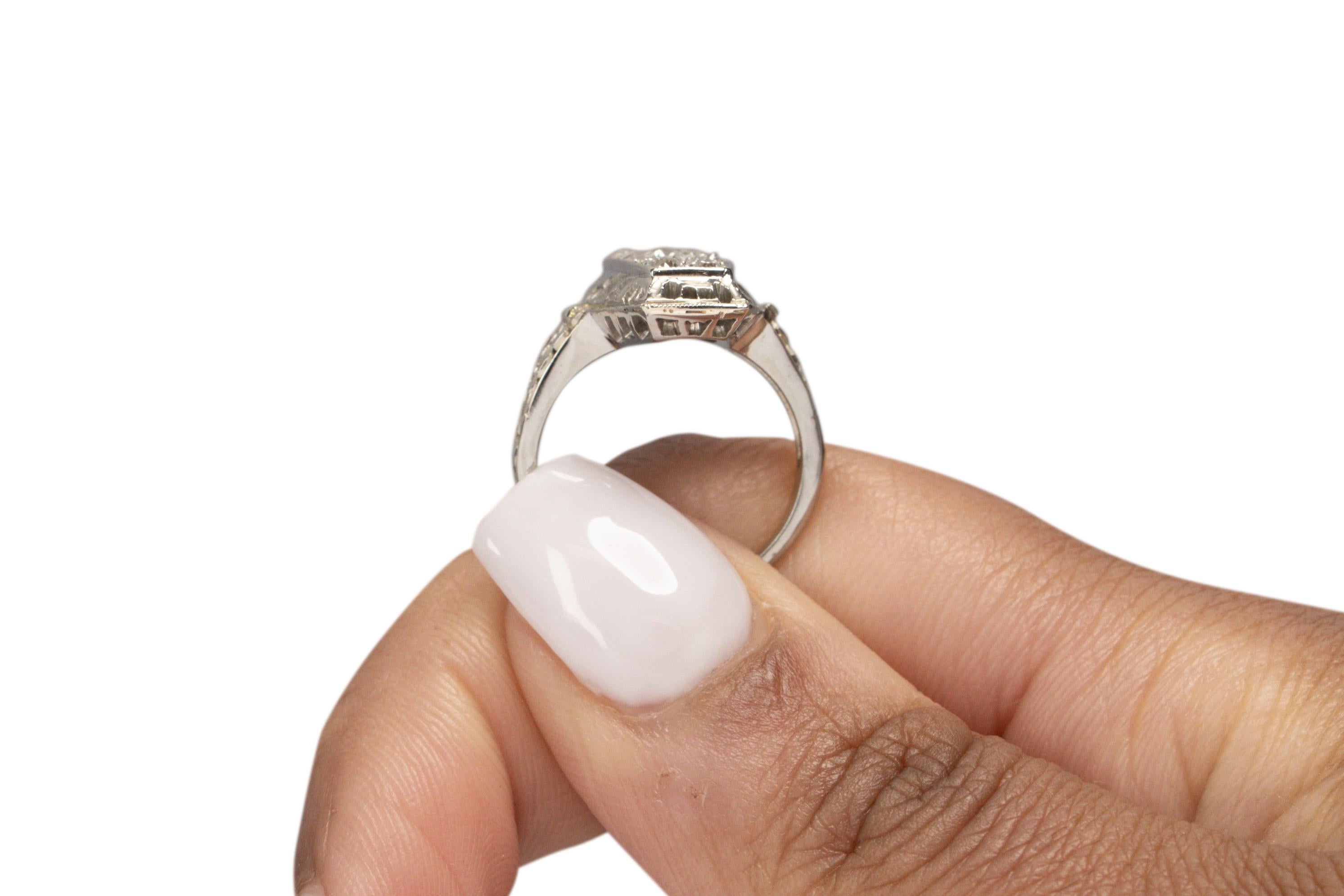 Women's .30 Carat Art Deco Diamond 14 Karat White Gold Engagement Ring For Sale