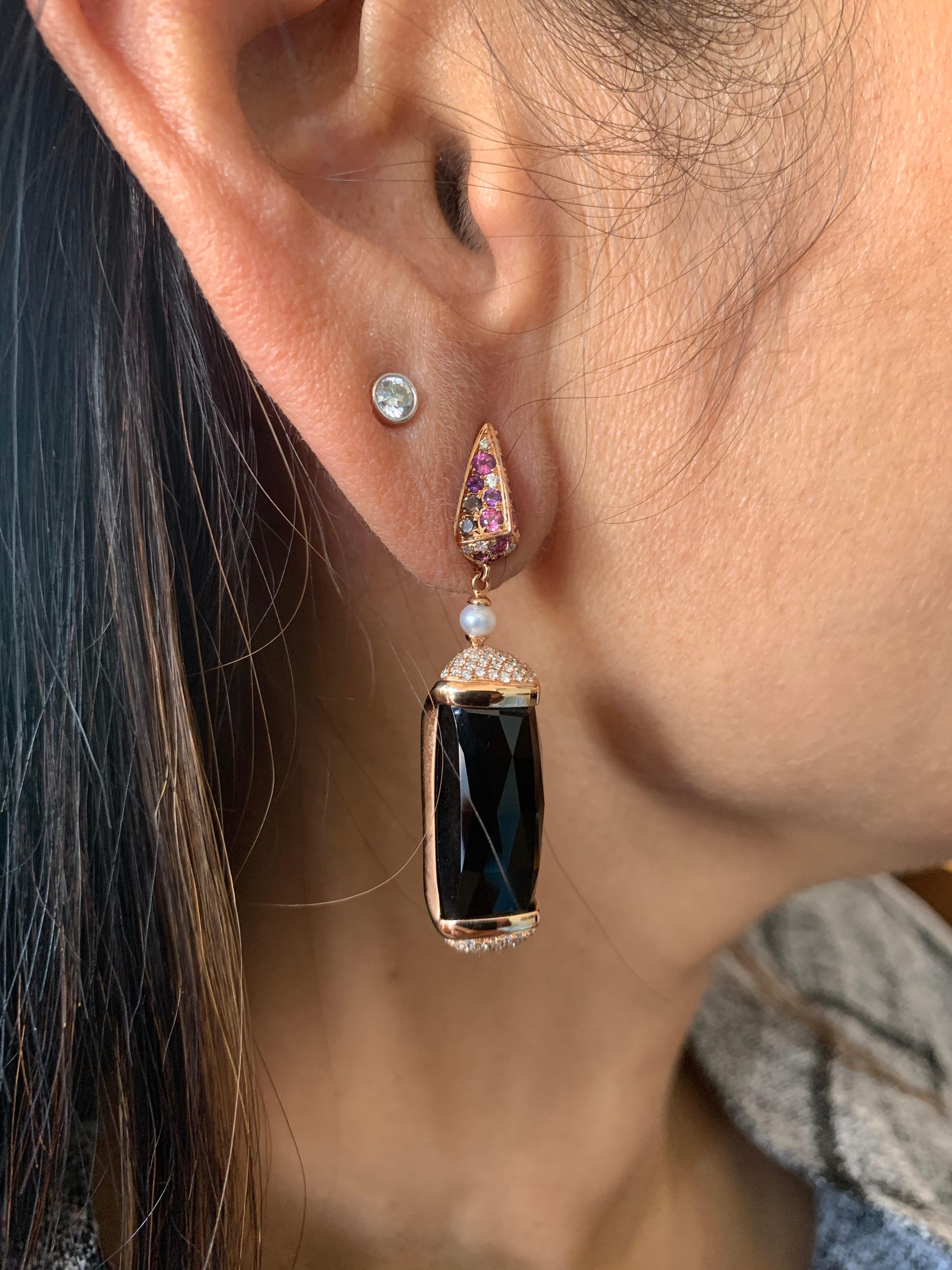 30 Carat Black Onyx Earring in 18 Karat Rose Gold with Diamonds In New Condition For Sale In Hong Kong, HK