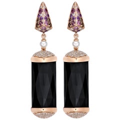 30 Carat Black Onyx Earring in 18 Karat Rose Gold with Diamonds