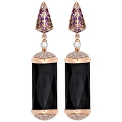 Sunita Nahata 30.00 Carat Black Onyx Earring in 18Karat Rose Gold with Diamond