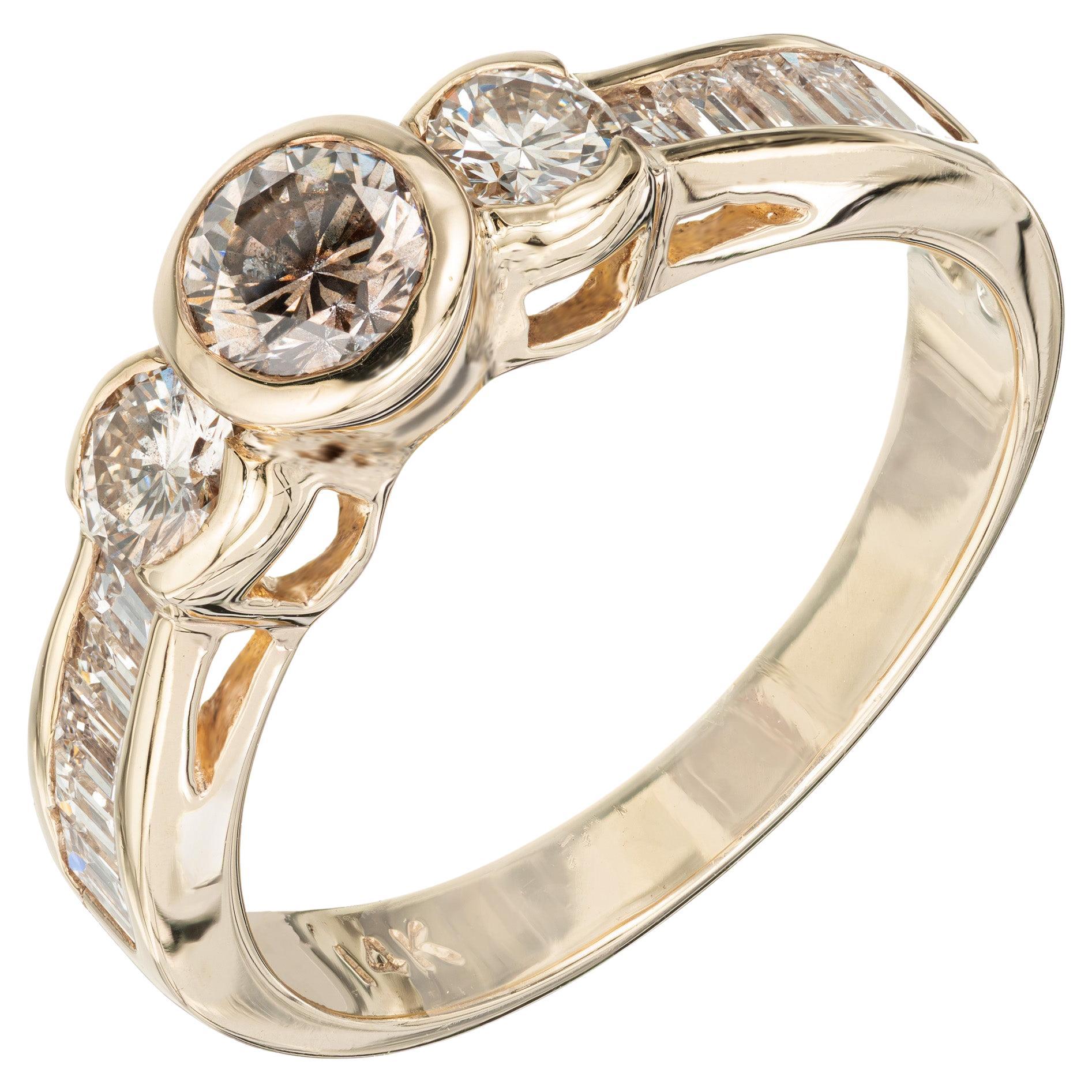 .30 Carat Brown Diamond Yellow Gold Engagement Ring For Sale