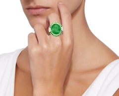 30 Carat Cabochon Colombian Emerald & Diamond 18 Karat Yellow Gold Cocktail Ring