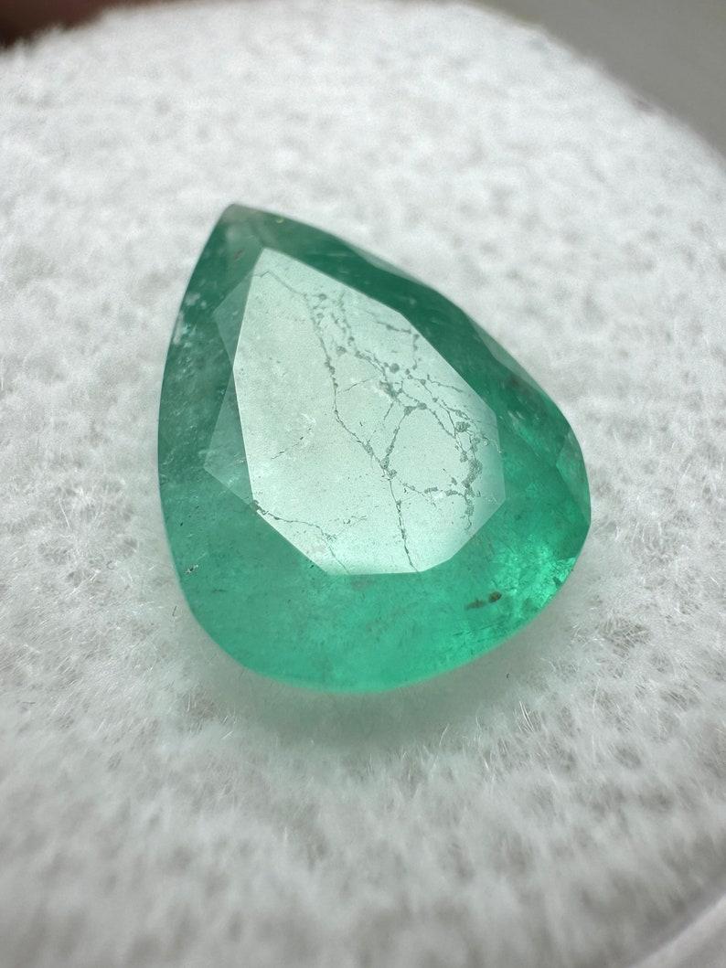 Modern 3.0 Carat Chunky Bluish Green Colombian Emerald - Pear Cut Teardrop May For Sale