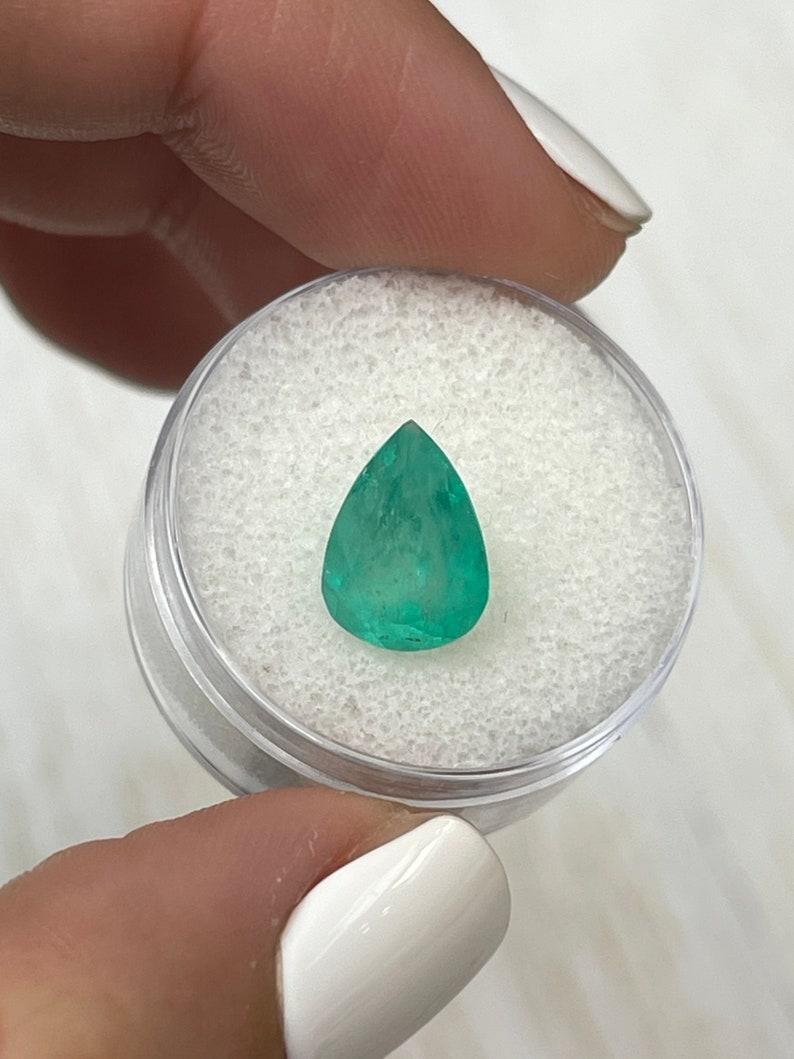 3.0 Carat Chunky Bluish Green Colombian Emerald - Pear Cut Teardrop May In New Condition For Sale In Jupiter, FL