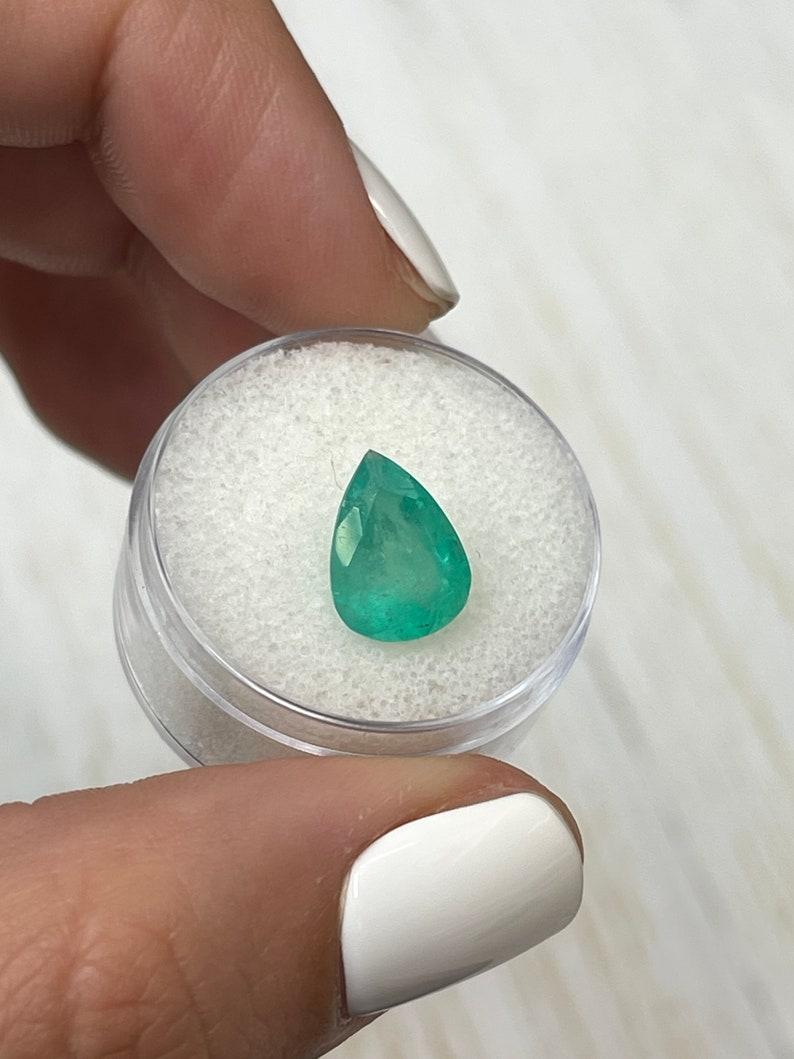 Women's 3.0 Carat Chunky Bluish Green Colombian Emerald - Pear Cut Teardrop May For Sale