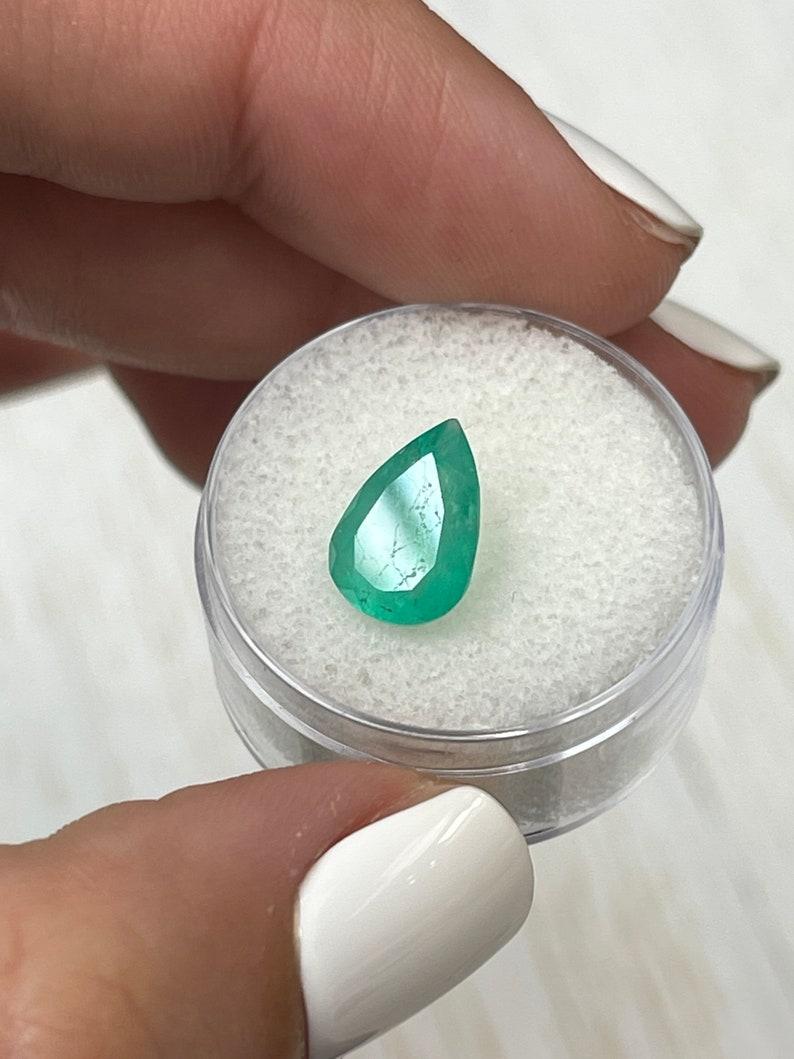 3.0 Carat Chunky Bluish Green Colombian Emerald - Pear Cut Teardrop May For Sale 1