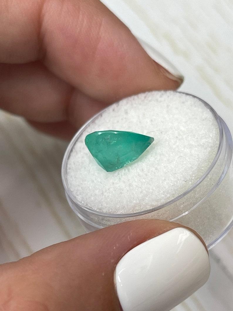 3.0 Carat Chunky Bluish Green Colombian Emerald - Pear Cut Teardrop May For Sale 3