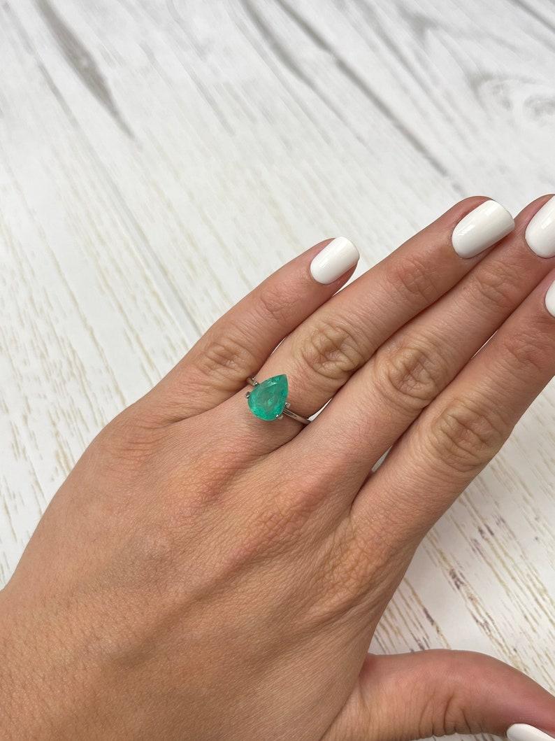 3.0 Carat Chunky Bluish Green Colombian Emerald - Pear Cut Teardrop May For Sale 4