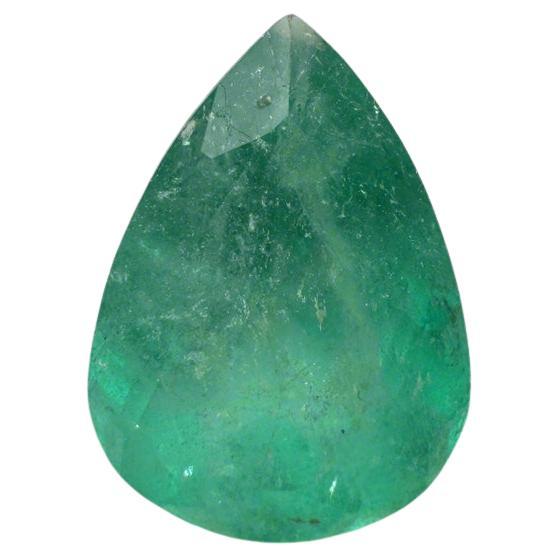 3.0 Carat Chunky Bluish Green Colombian Emerald - Pear Cut Teardrop May For Sale