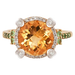 3.0 Carat Citrine, Tsavorite and Diamond Ring in 14 Karat Yellow Gold