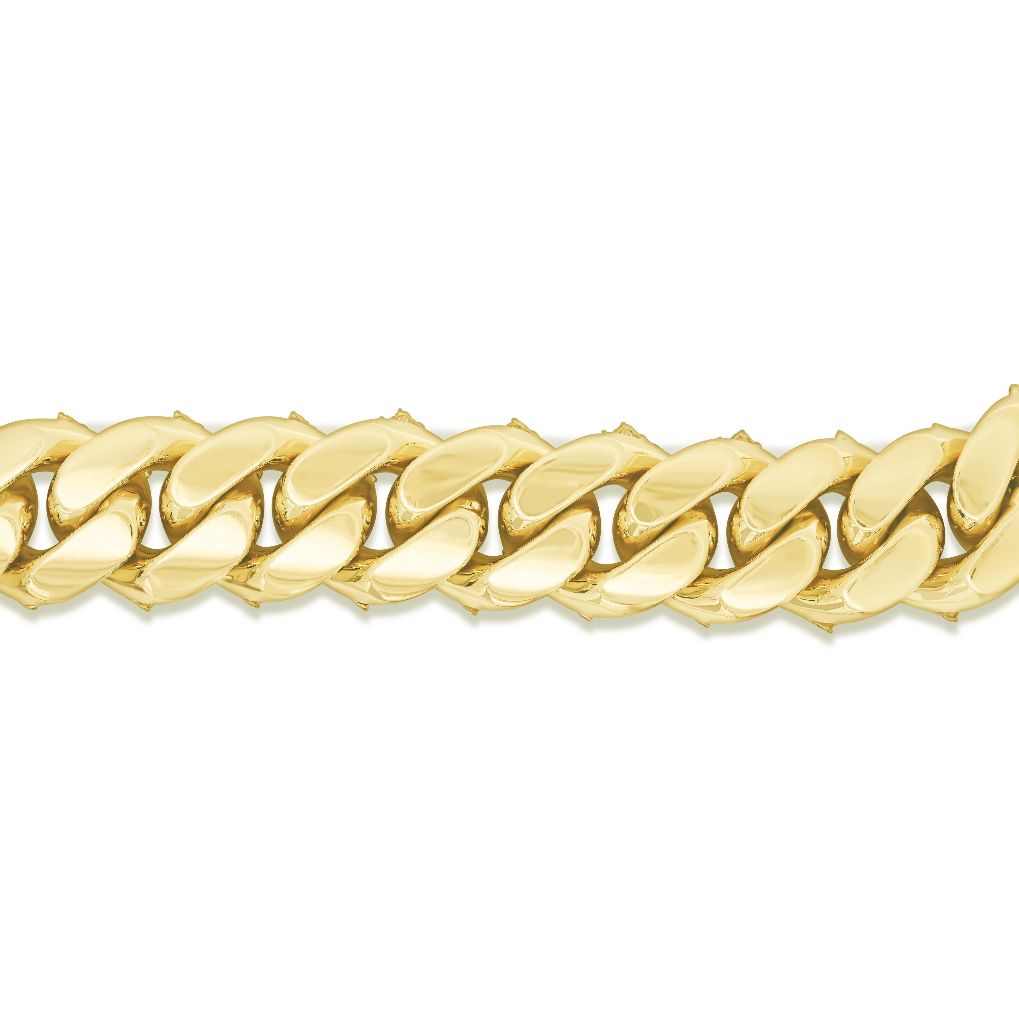 Bracelet à maillons cubains Miami en or jaune 14 carats et diamants 30 carats en vente 1