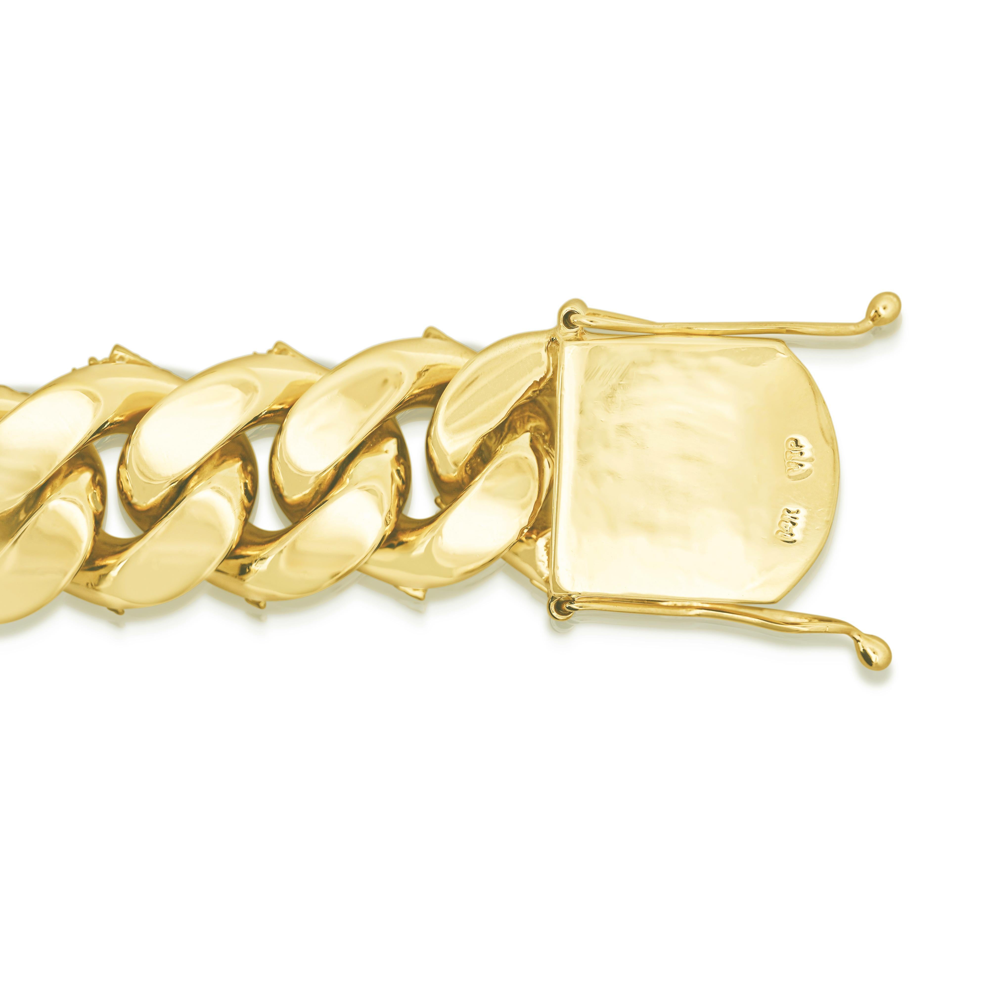Bracelet à maillons cubains Miami en or jaune 14 carats et diamants 30 carats en vente 2