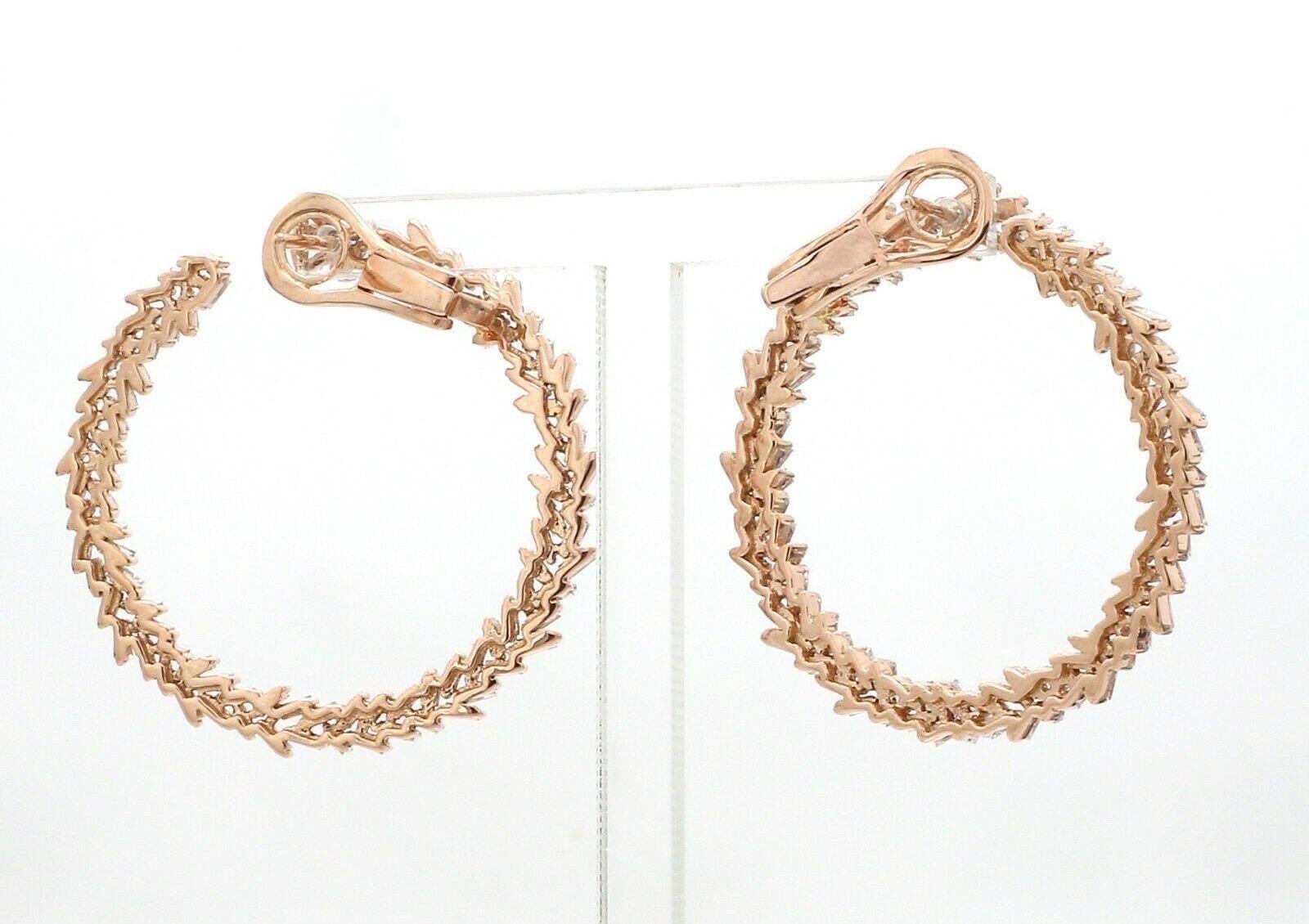 Contemporary 3.0 Carat Diamond 18 Karat Gold Baguette Hoop Earrings For Sale