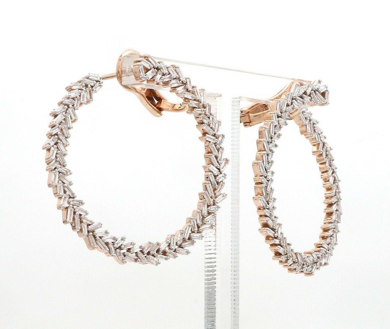 Taille baguette Créoles en or 18 carats avec diamants baguettes de 3,0 carats en vente