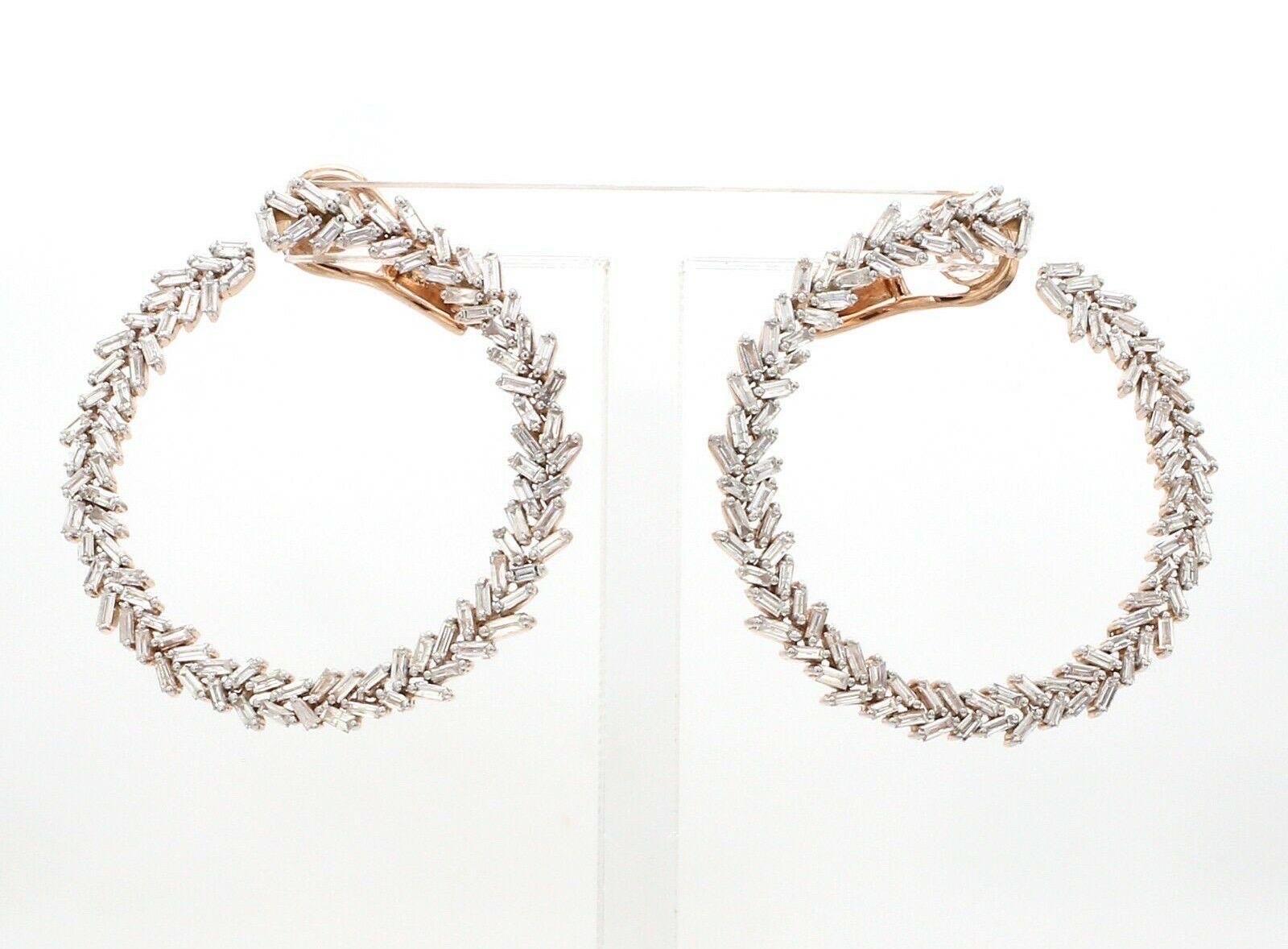 Créoles en or 18 carats avec diamants baguettes de 3,0 carats Neuf - En vente à Hoffman Estate, IL