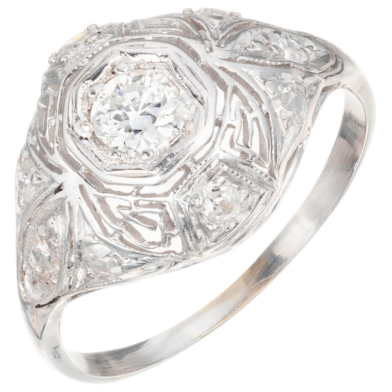 Bague de fiançailles Art déco en platine filigrane avec diamants de 0,30 carat