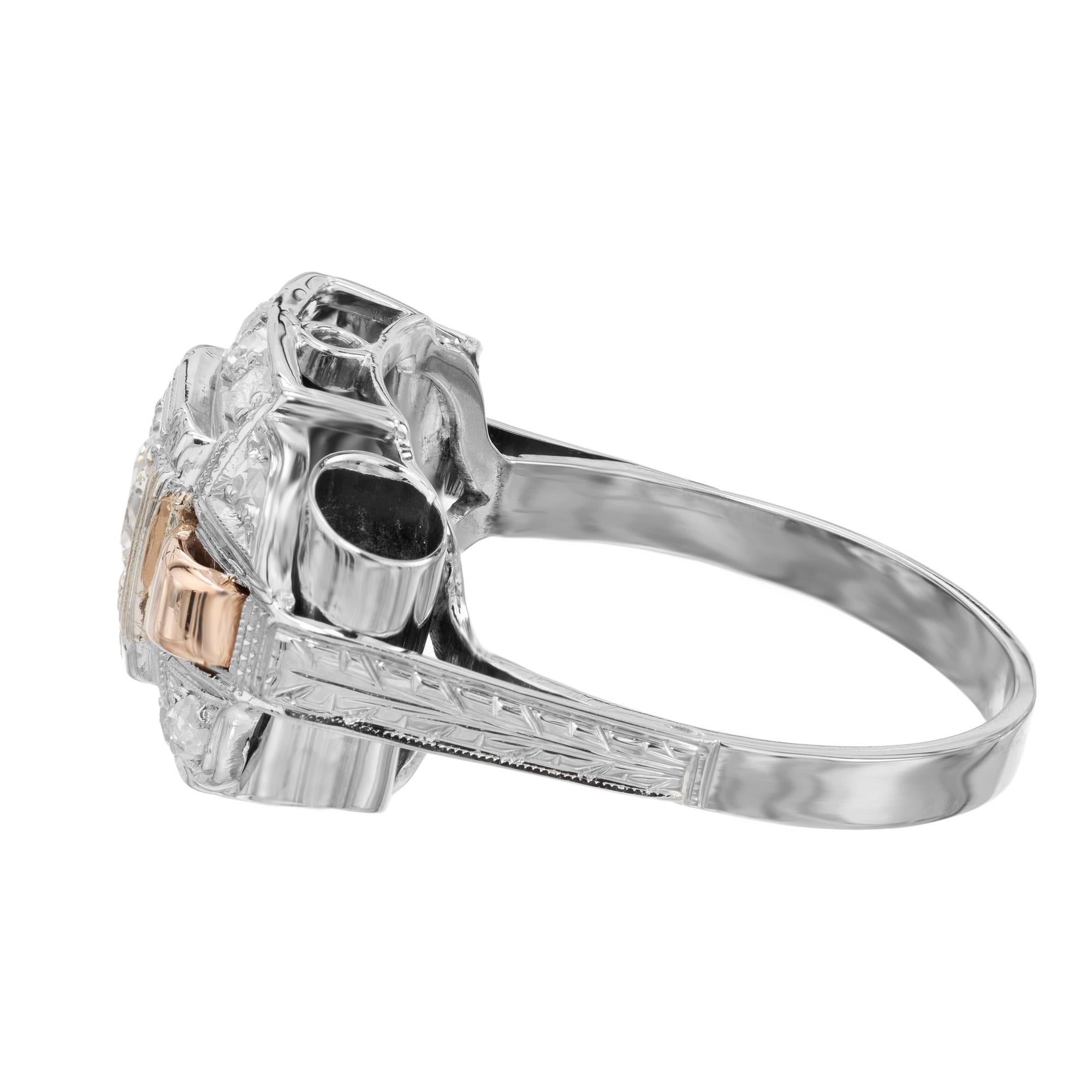 Anello di fidanzamento in oro rosa bianco Art Deco con diamante da .30 carati In condizioni buone in vendita a Stamford, CT