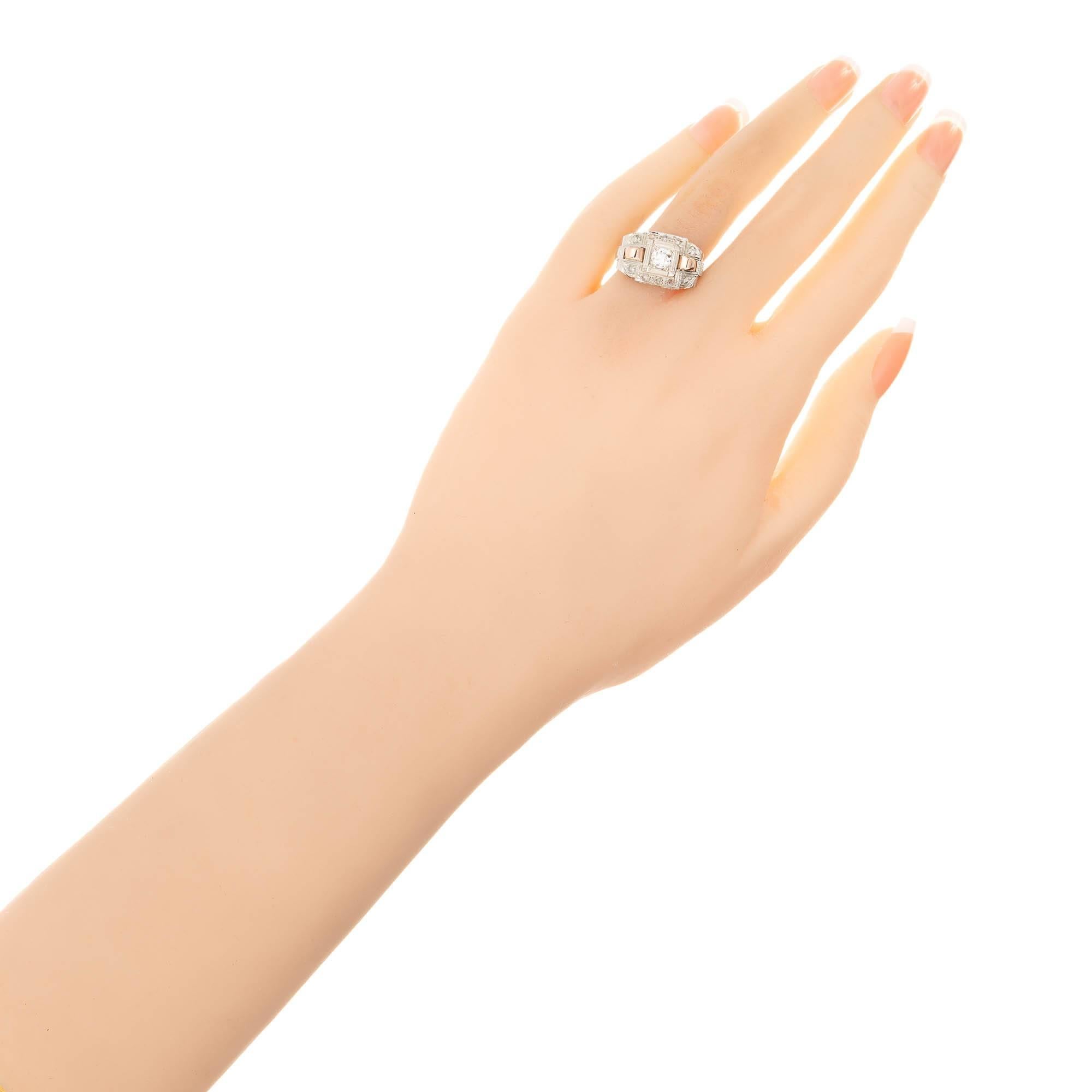 Old European Cut .30 Carat Diamond Art Deco White Rose Gold Engagement Ring For Sale