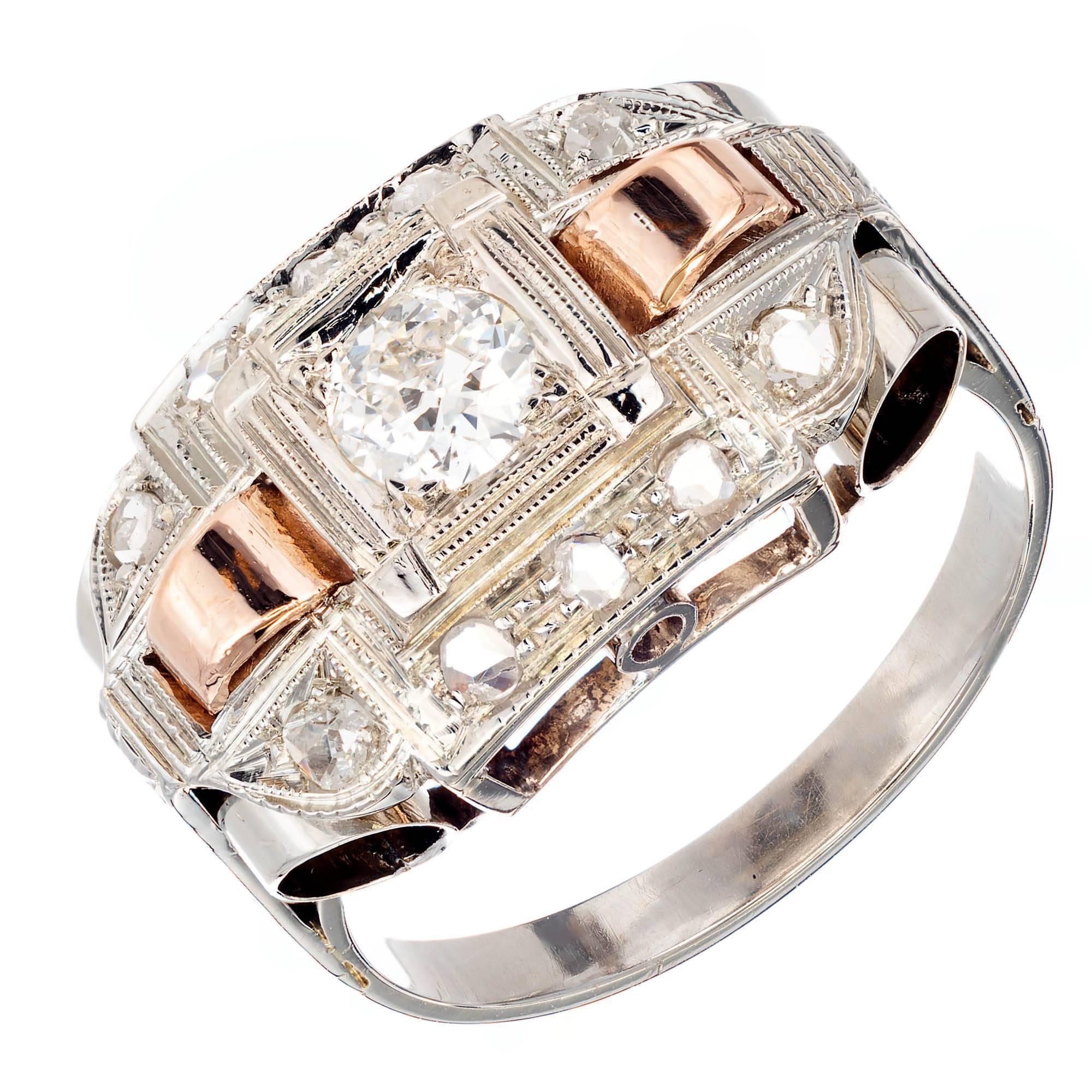 Bague de fiançailles Art déco en or rose avec diamants de 0,30 carat