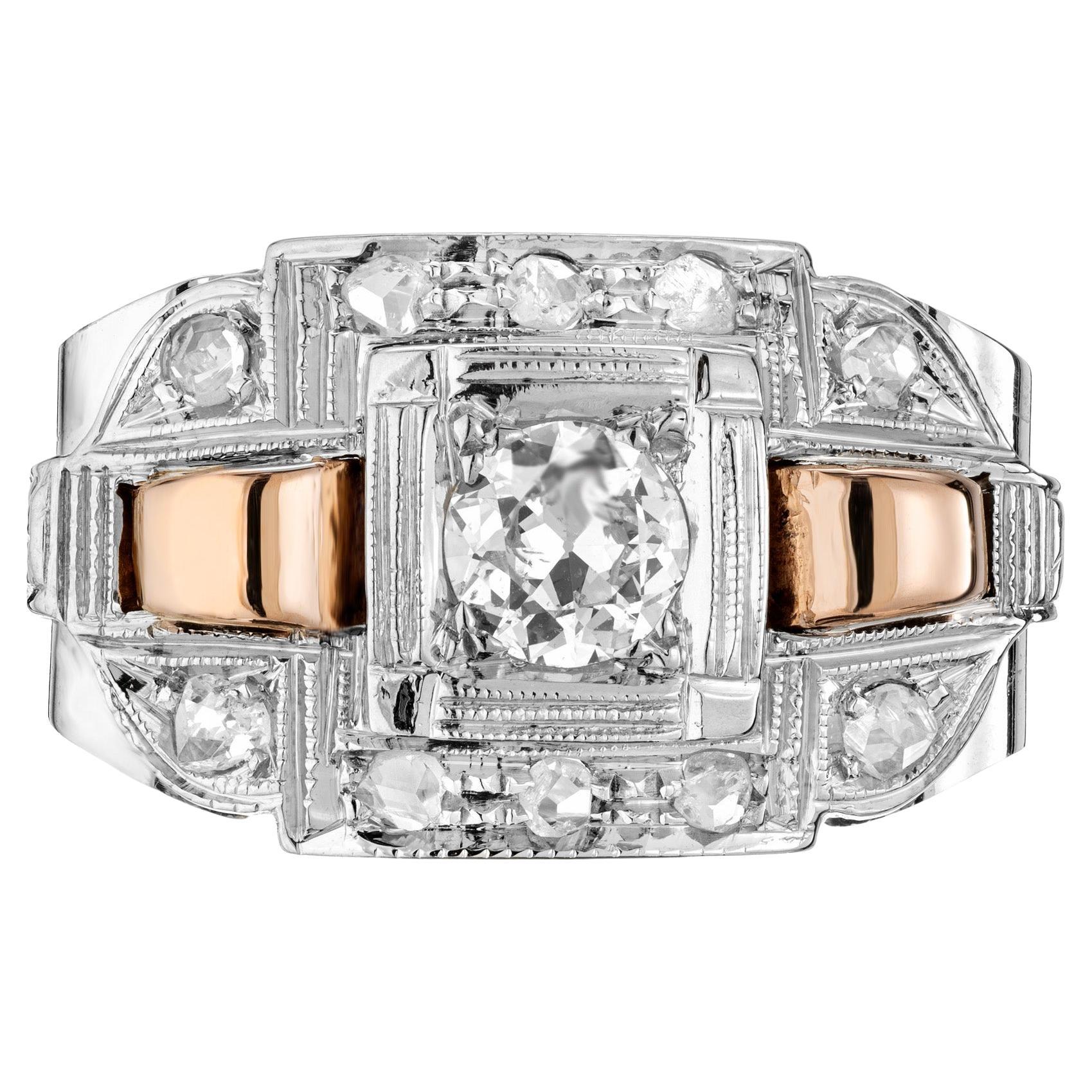 Anello di fidanzamento in oro rosa bianco Art Deco con diamante da .30 carati