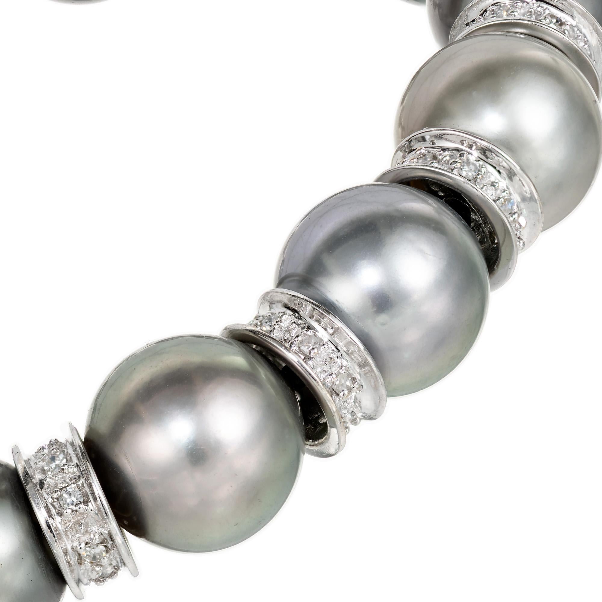 .30 Carat Diamond Black South Sea Pearl White Gold Bracelet In Good Condition For Sale In Stamford, CT