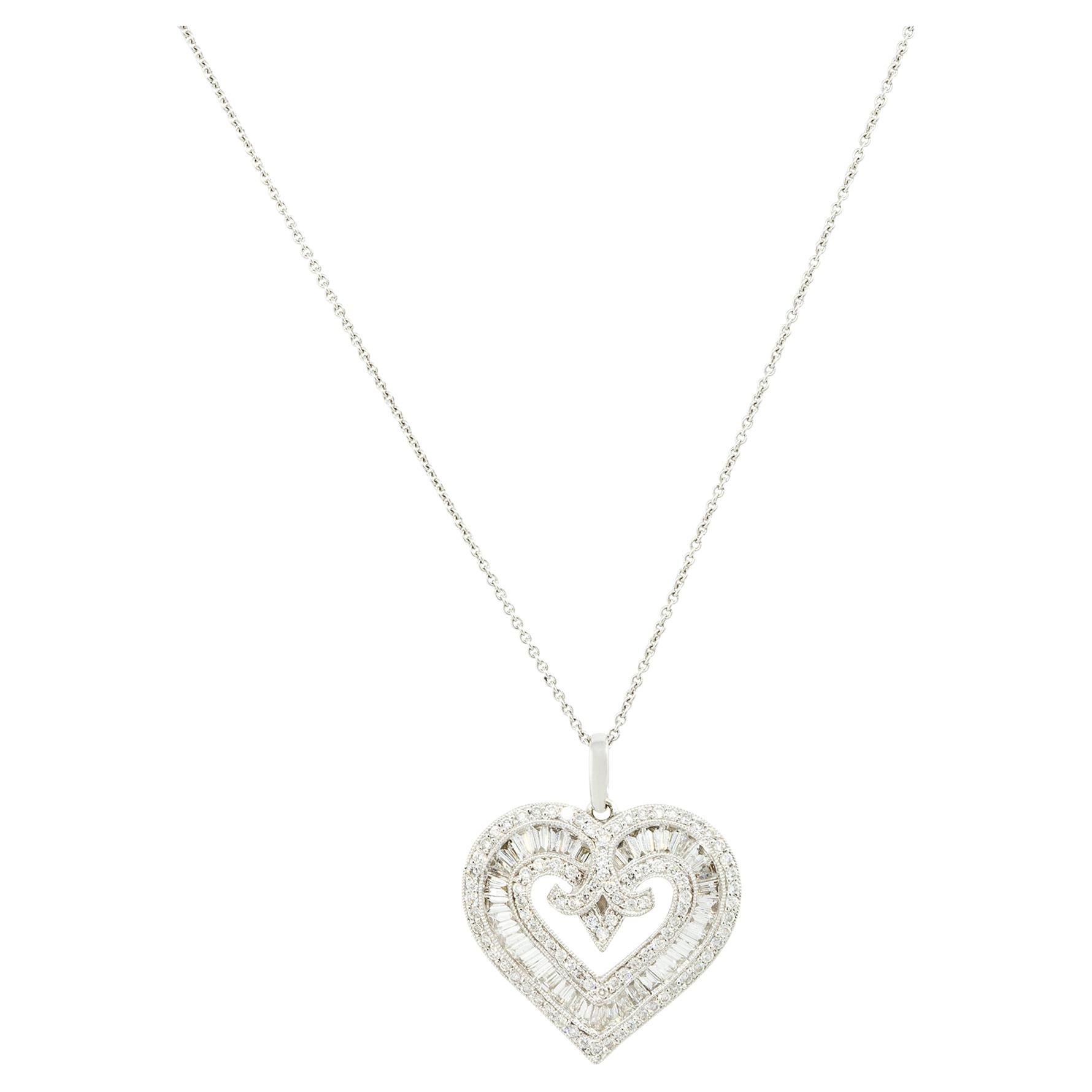 3.0 Carat Diamond Heart Necklace 18 Karat In Stock