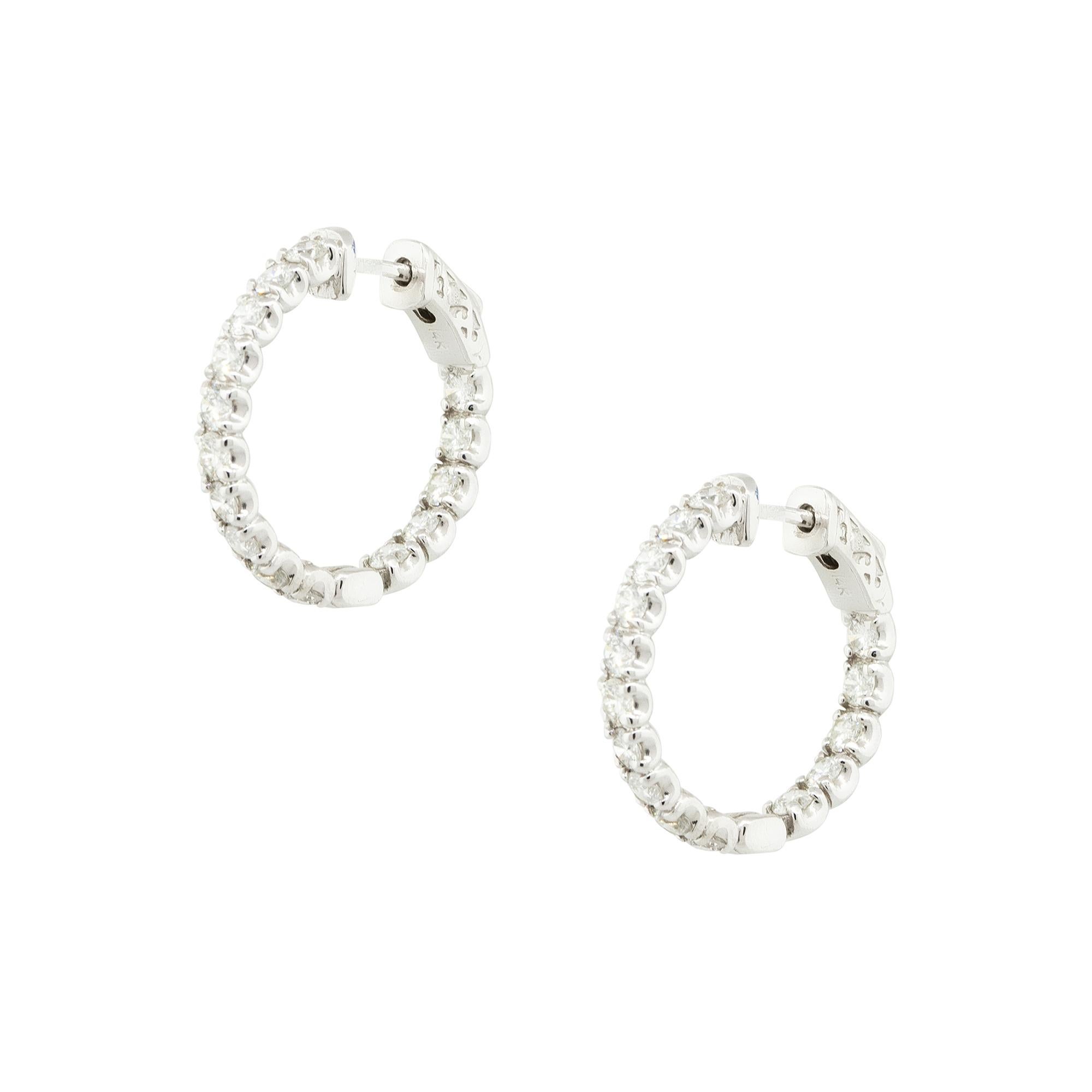Round Cut 3.0 Carat Diamond Inside-Out Medium Sized Hoop Earrings 14 Karat in Stock For Sale