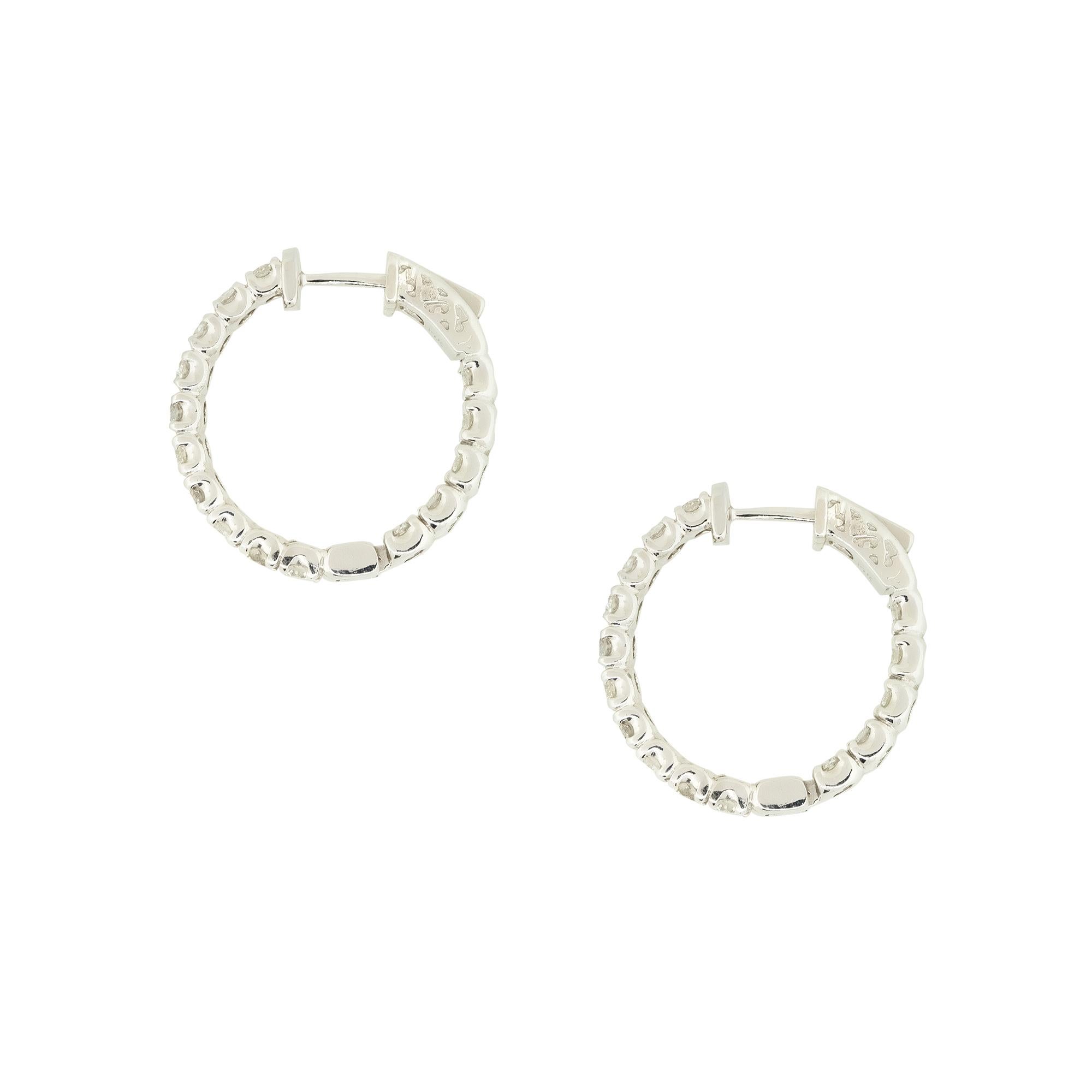 3.0 Carat Diamond Inside-Out Medium Sized Hoop Earrings 14 Karat in Stock In Excellent Condition For Sale In Boca Raton, FL