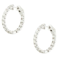 3.0 Carat Diamond Inside-Out Medium Sized Hoop Earrings 14 Karat in Stock