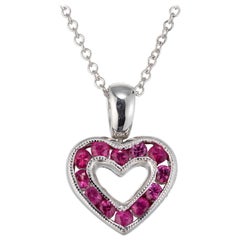 Vintage .30 Carat Diamond Pink Sapphire White Gold Heart Pendant Necklace