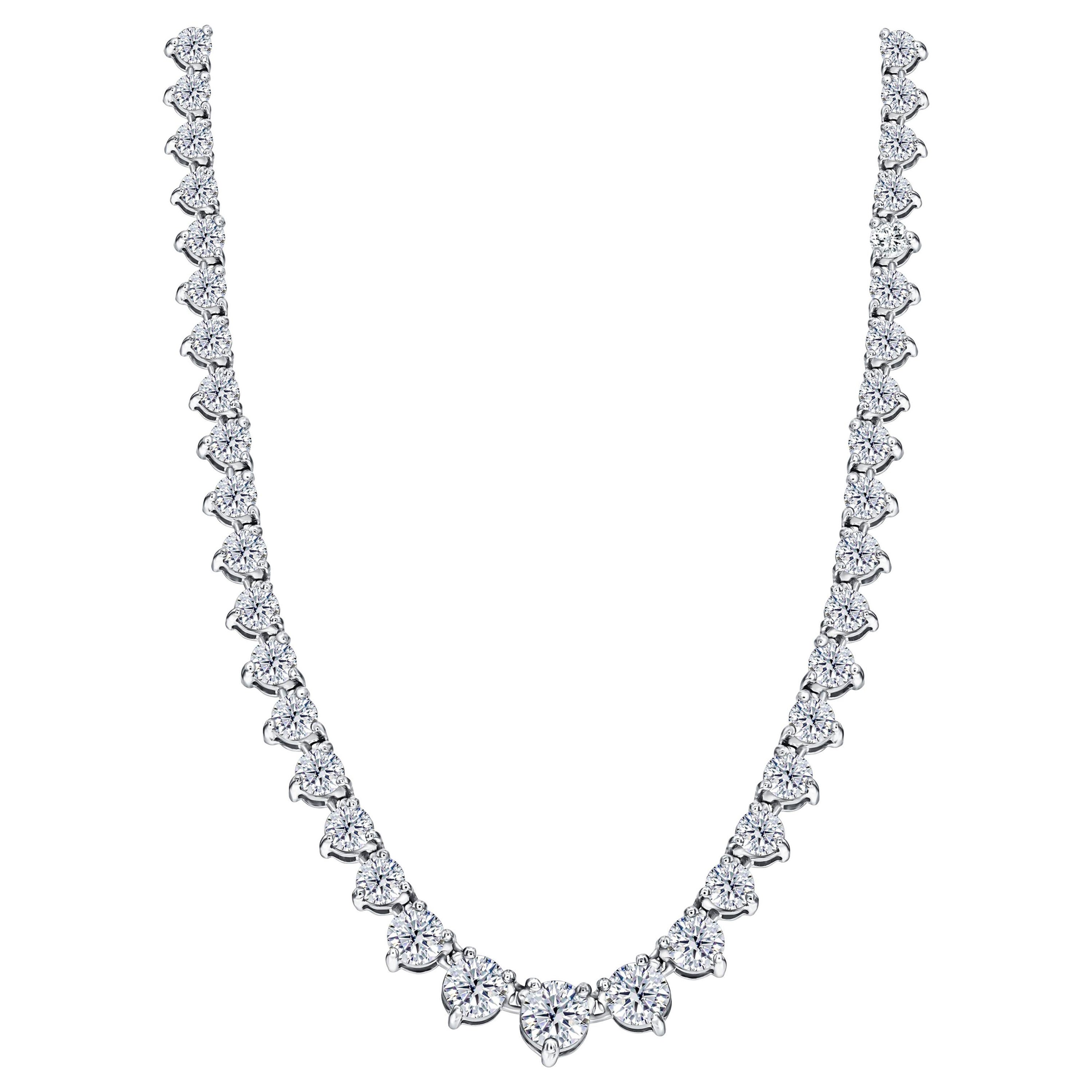 Collier Riviera à trois griffes en or blanc 18 carats et diamants 30 carats en vente