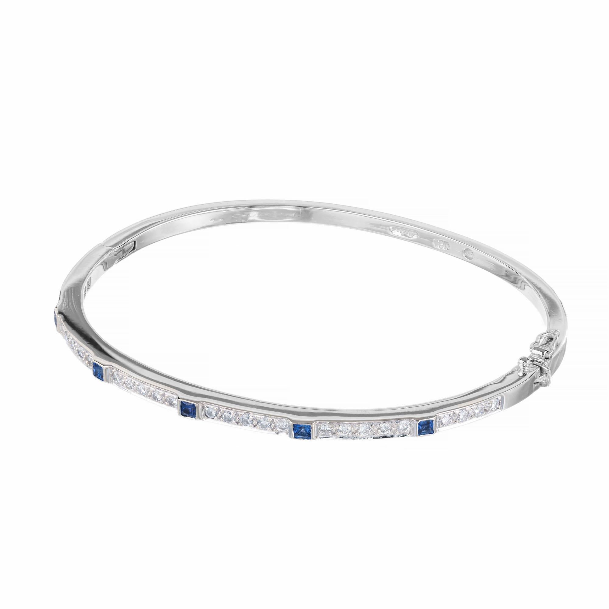 Round Cut .30 Carat Diamond Sapphire White Gold Hinged Bangle Bracelet