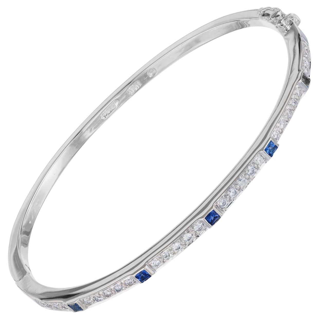 .30 Carat Diamond Sapphire White Gold Hinged Bangle Bracelet