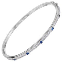 .30 Carat Diamond Sapphire White Gold Hinged Bangle Bracelet